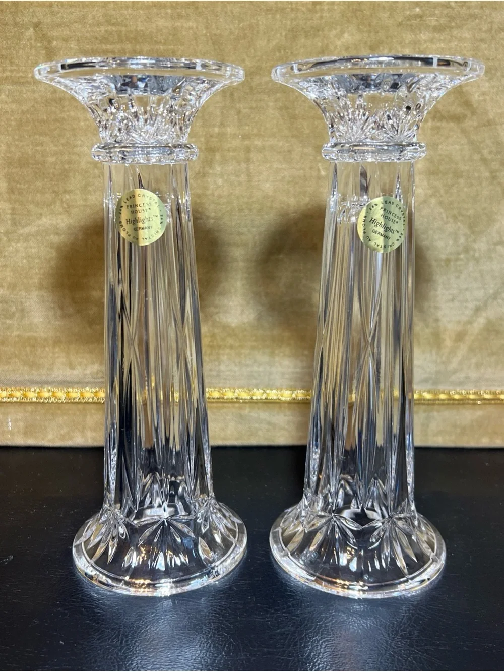 Princess House #730 Two/2 Lead Crystal Candlesticks Bud Vase Vtg Germany 7 3/4”